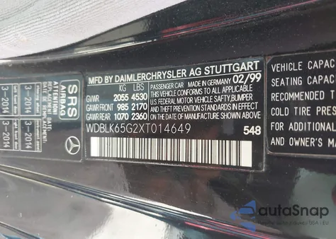 1999 Mercedes-Benz Clk 320 z USA, uszkodzony, nr VIN WDBLK65G2XT014649